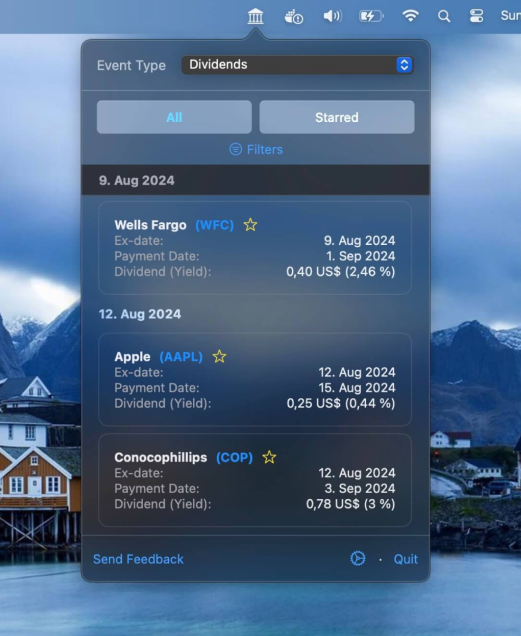 startuptile Stock Calendar App-macOS menu bar app for stock events