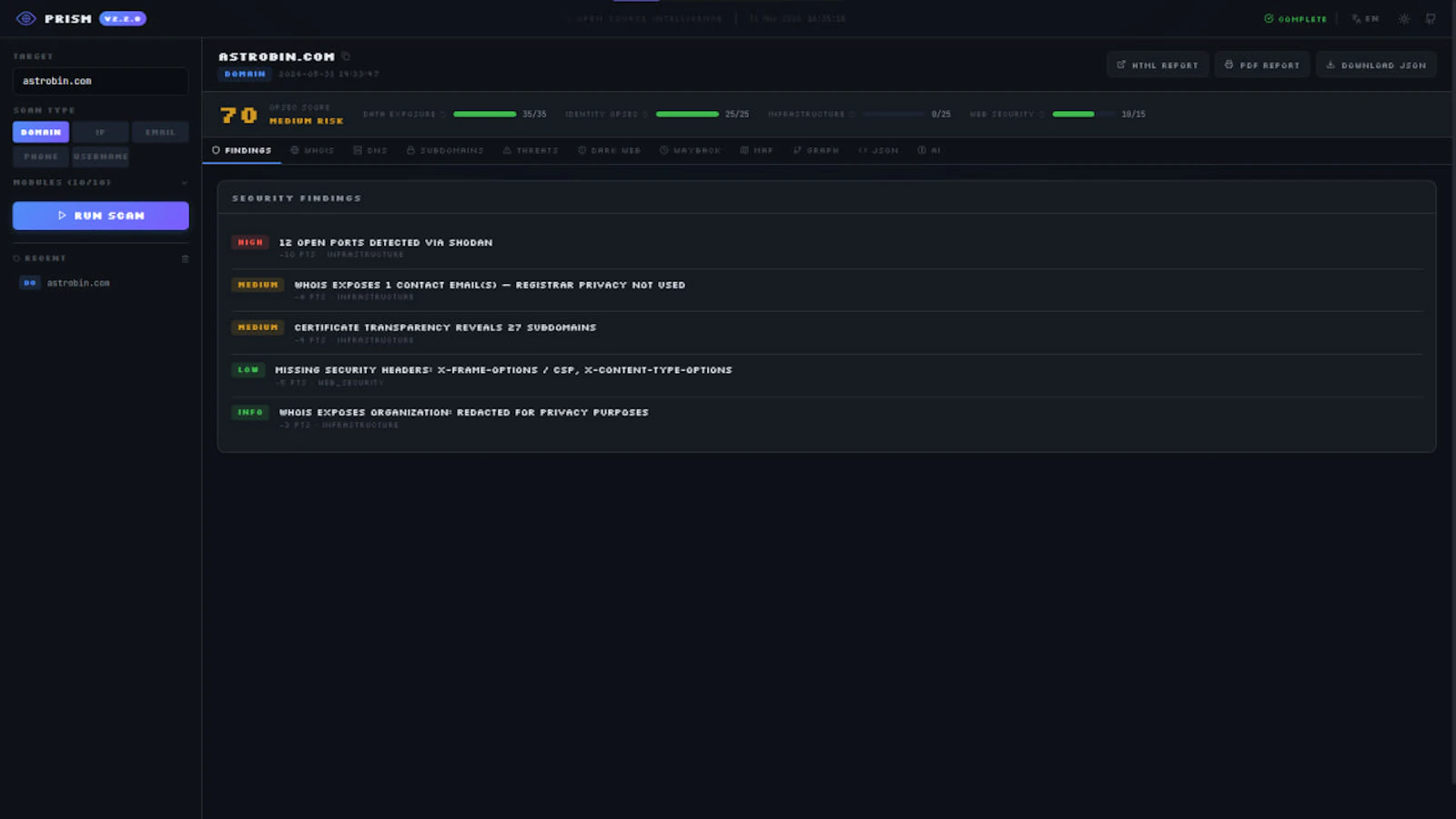 Prism - All-in-one OSINT platform screenshot 4