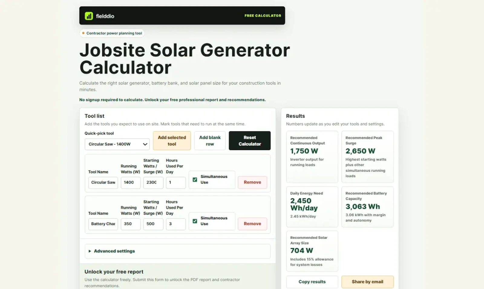 Jobsite Solar Generator Calculator screenshot 2