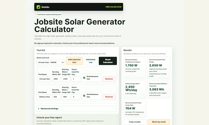 Jobsite Solar Generator Calculator screenshot 2