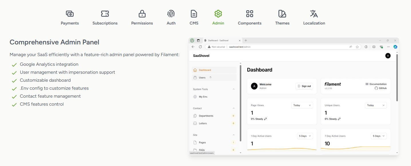 وسائط ساشوفيل - Saashovel هي مجموعة SaaS Starter التي تم تصميمها مع Laravel/LiveWire 5