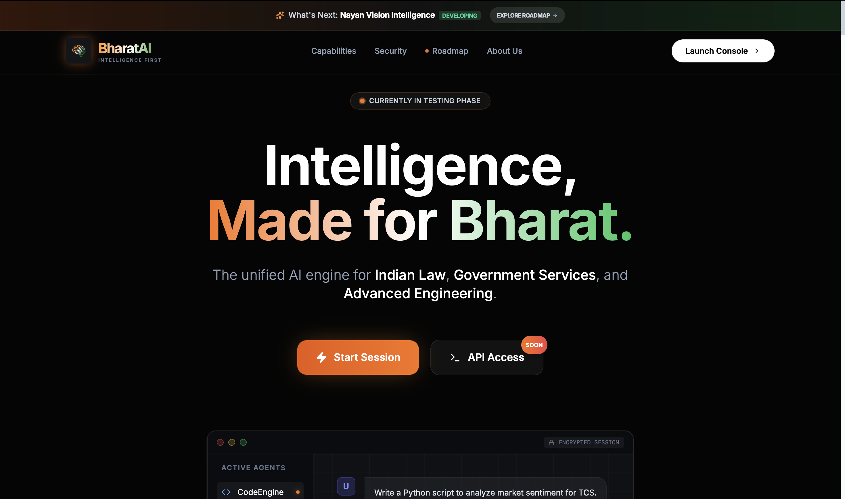 Bharat AI - Main product screenshot demonstrating key features and user interface