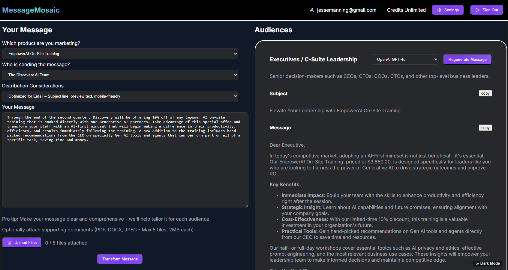 MessageMosaic - Screenshot 2 showing product features and functionality