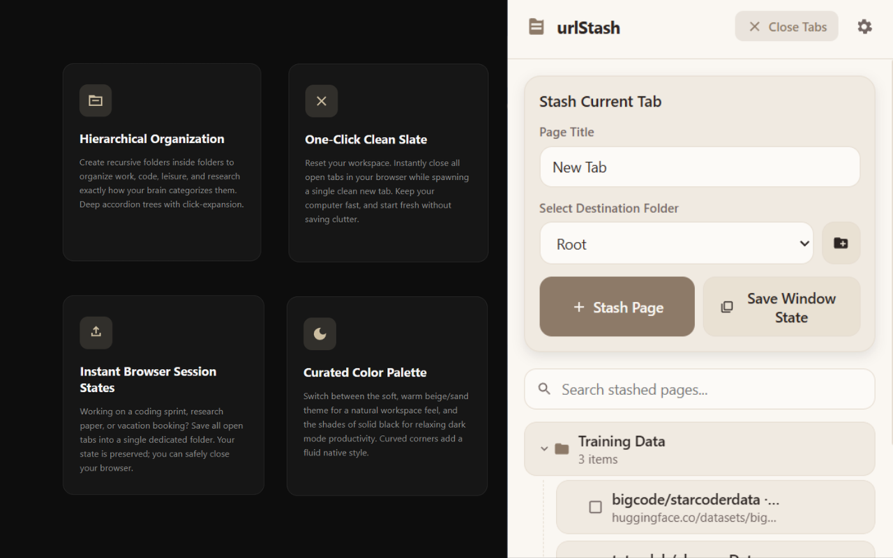 urlStash — Browser extension gallery image