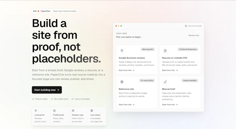 PaperChai — Your site, generated from AI screenshot 1