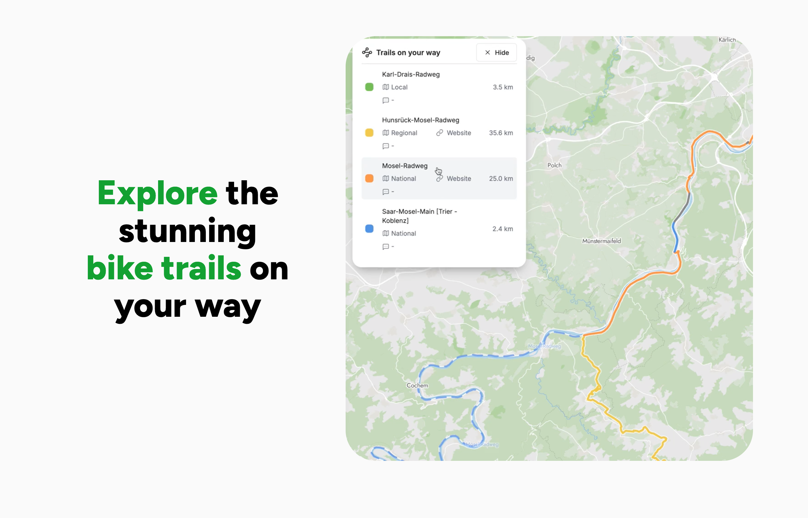 Traili Map - Bike route planner that prioritizes official bike trails media 3