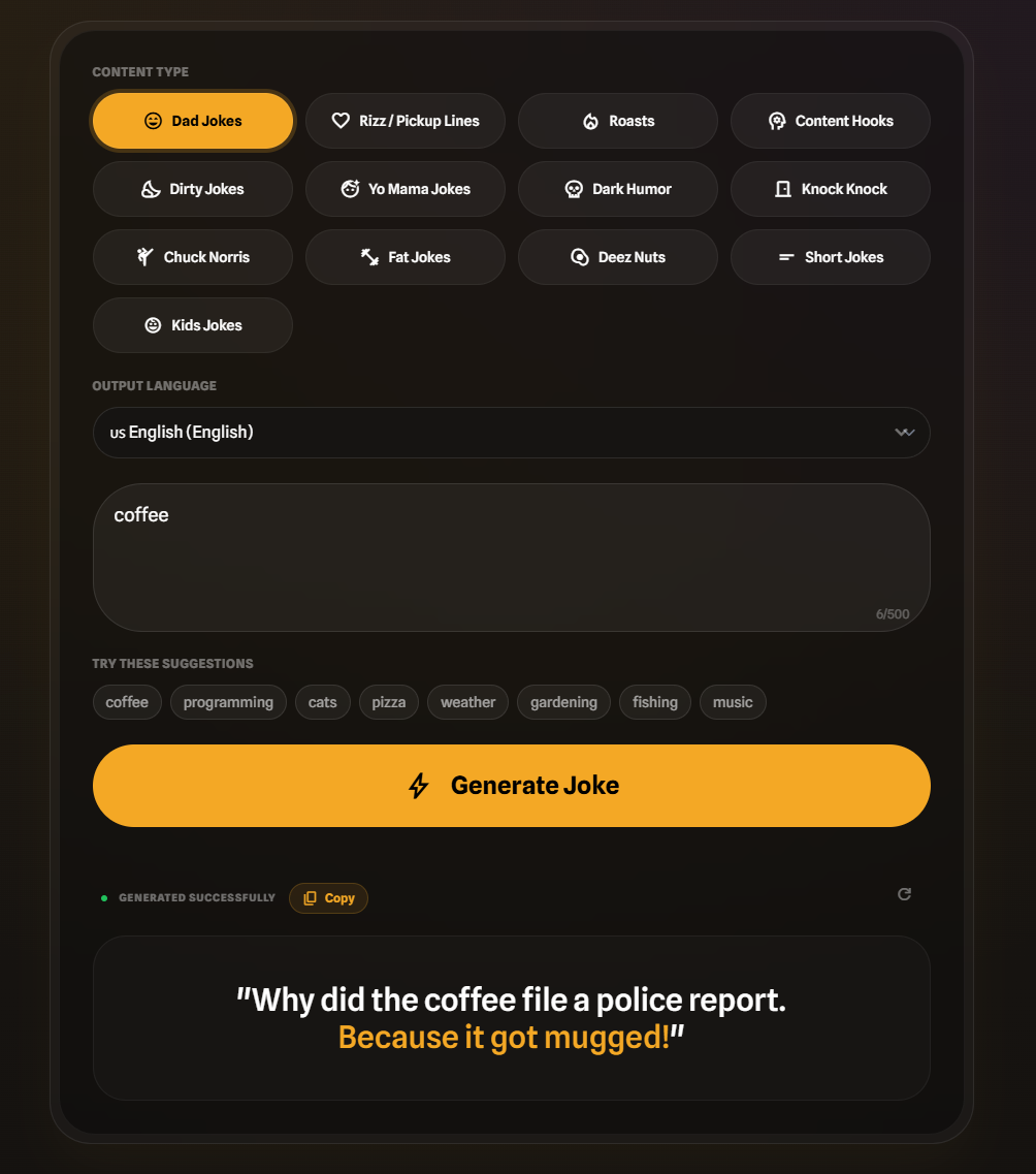 LaughGen - Main product screenshot demonstrating key features and user interface