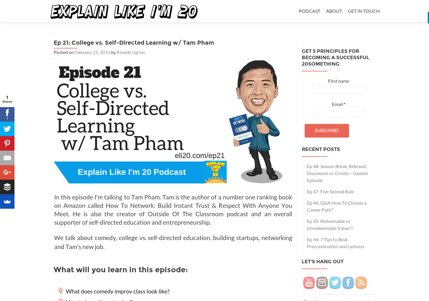 ELI20 :   Ep 21: College vs. Self-Directed Learning w/ Tam Pham gallery image