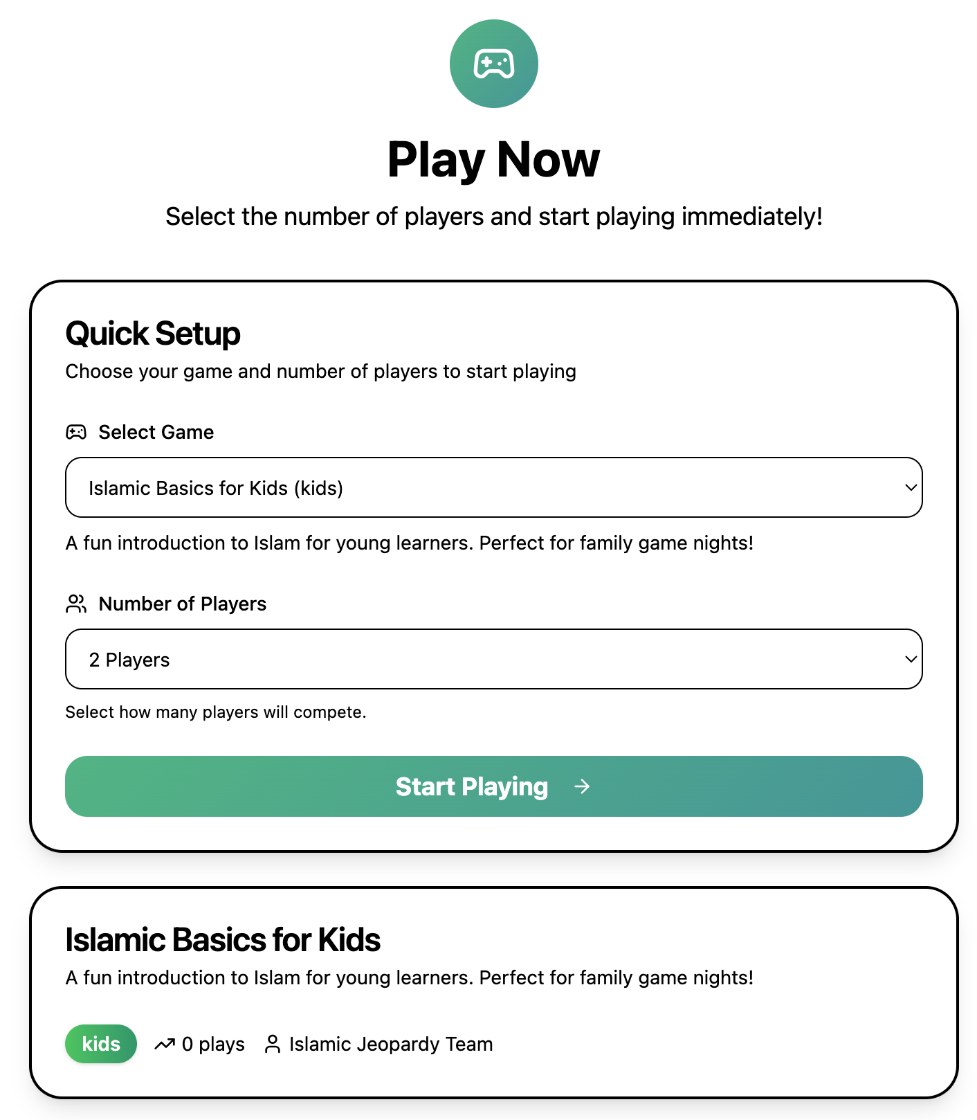 IslamJeopardy - Main product screenshot demonstrating key features and user interface