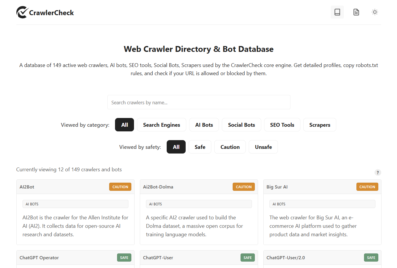 Web Crawler Directory & Bot Database - Screenshot 2 showing product features and functionality