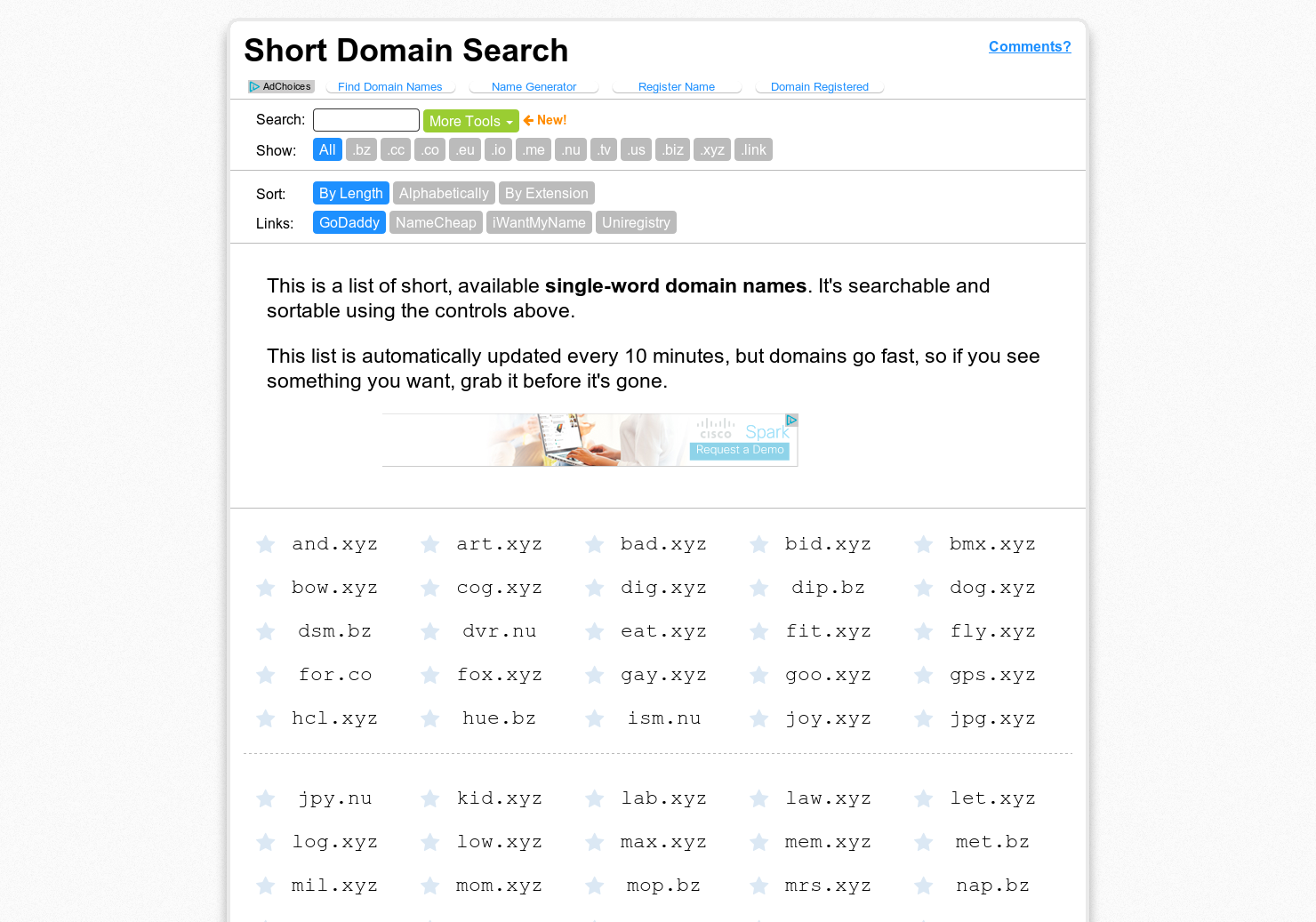 Short Domain Search