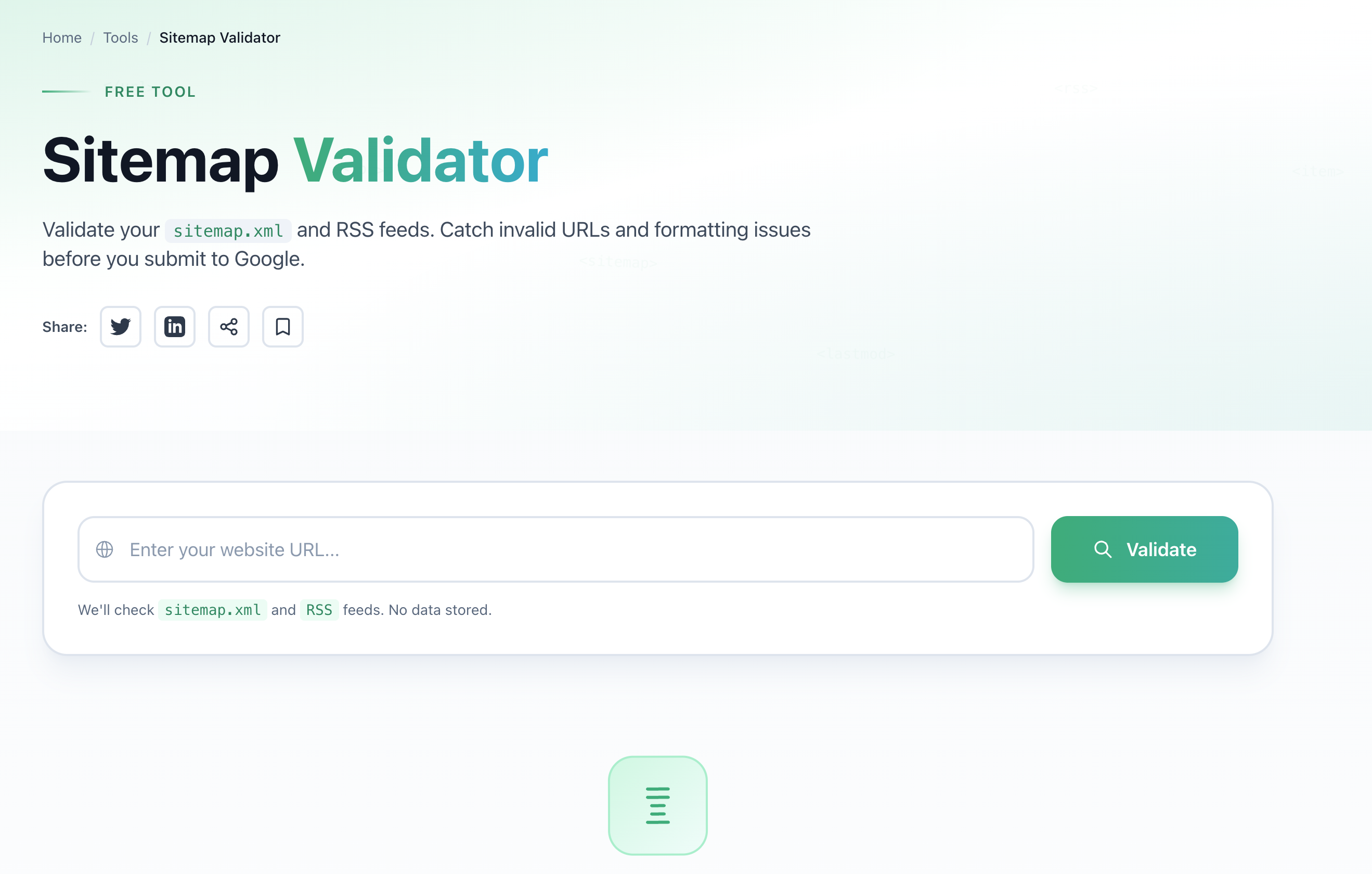 Sitemap Validator - Screenshot 2 showing product features and functionality