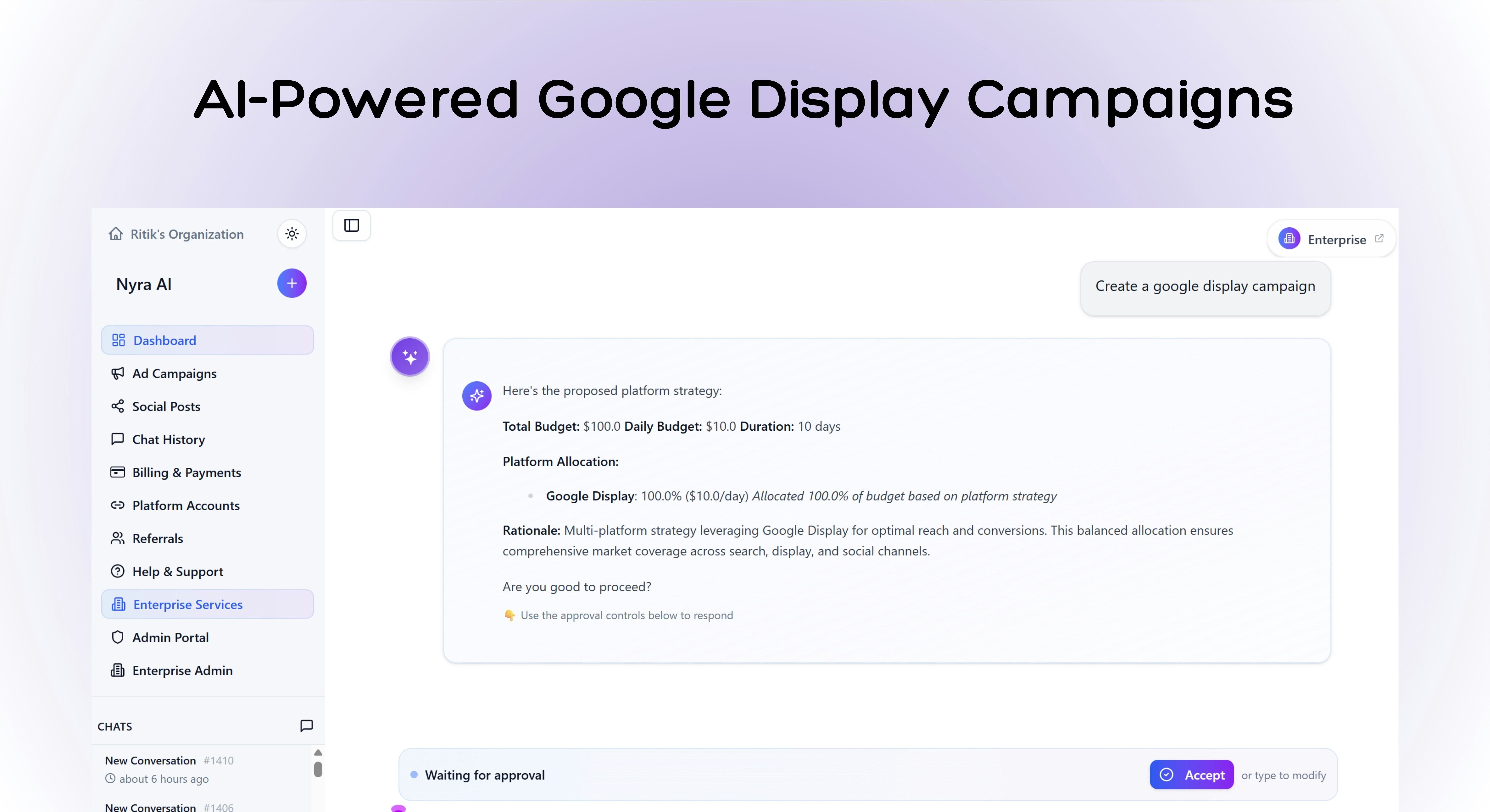 Nyra AI 2.0 Your AI Ads Copilot - Screenshot 3 showing product features and functionality