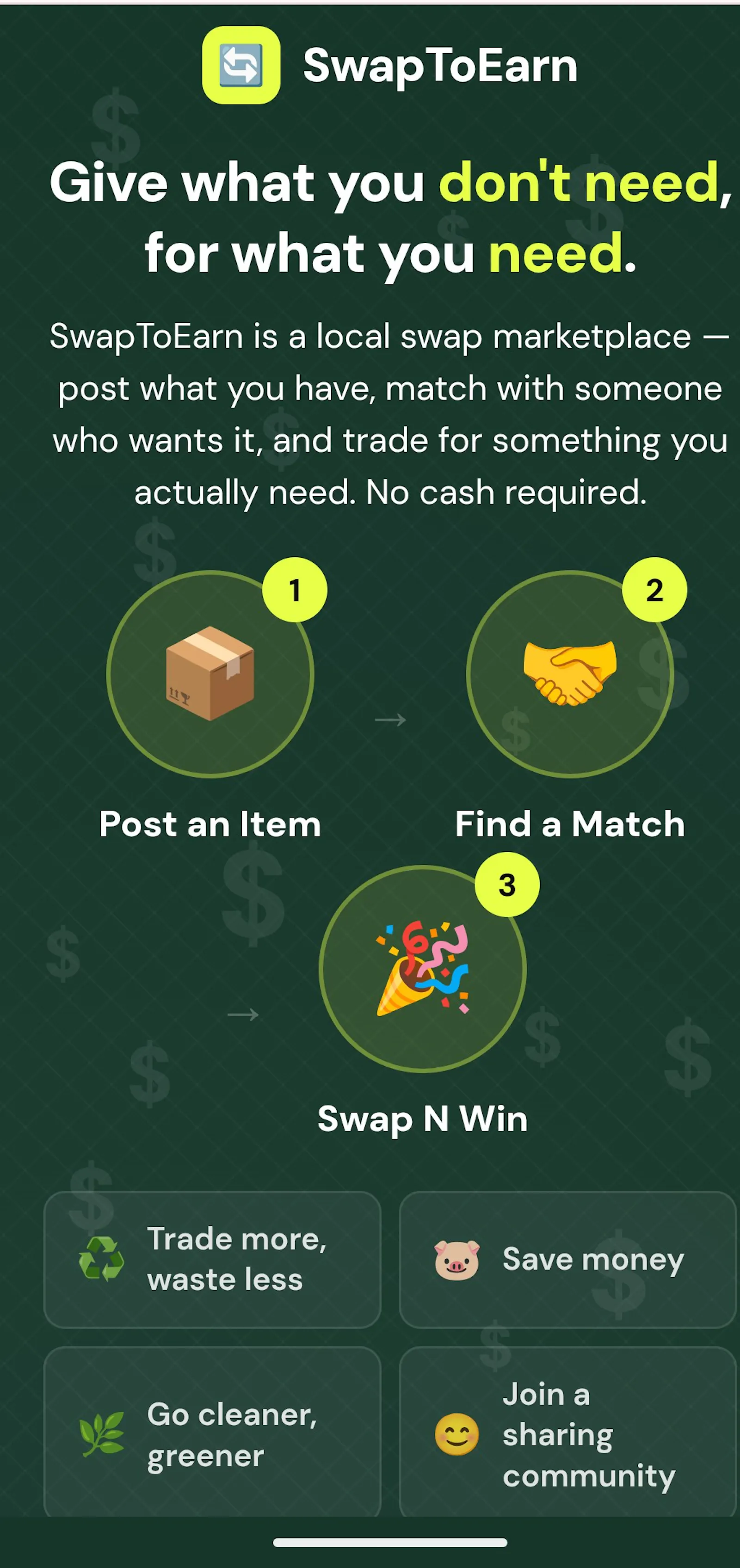 Swap to earn screenshot 1