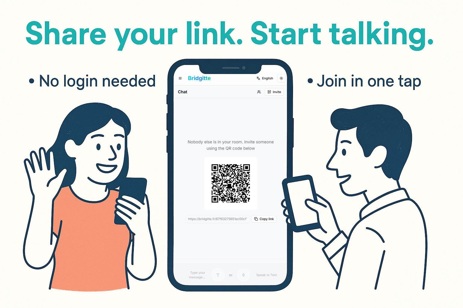 Mídia 2 de Bridgitte - um link ou qr, qualquer idioma - Fale o seu caminho - é traduzido instantaneamente