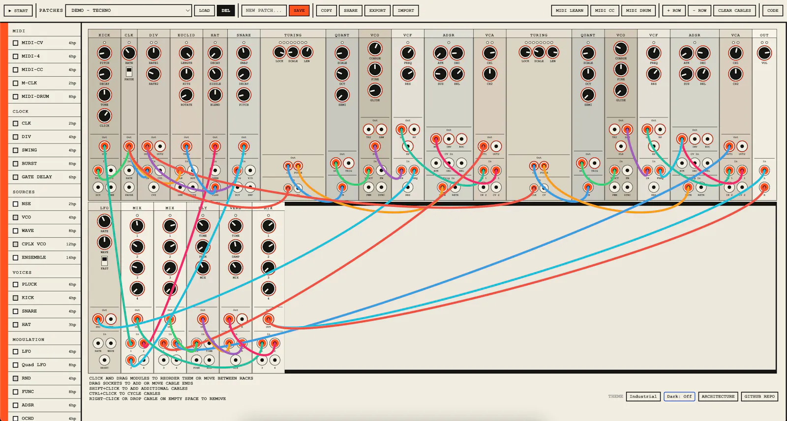 Eurorack JS screenshot 2