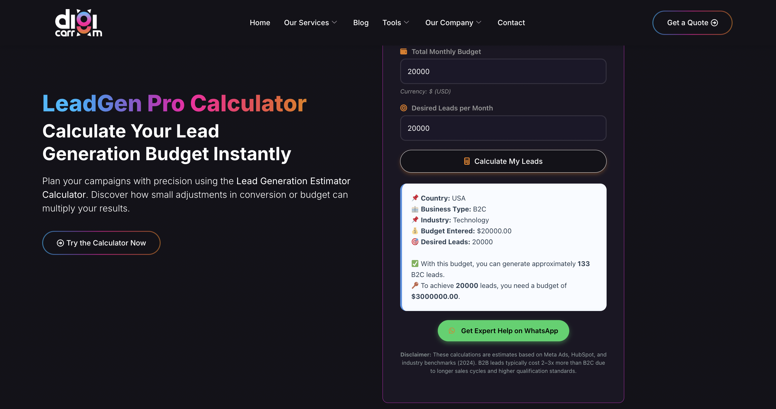 LeadGen Pro Calculator - Screenshot 2 showing product features and functionality
