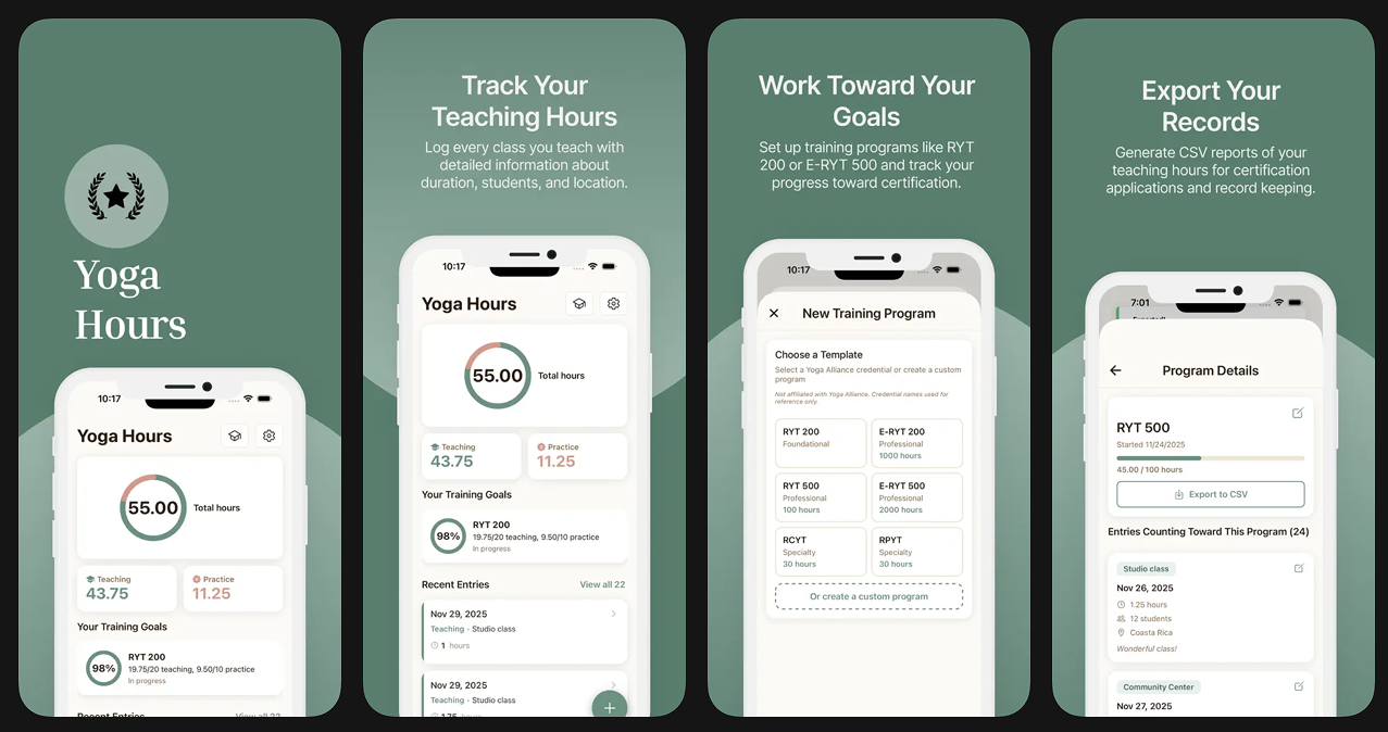 Yoga Hours - Screenshot 3 showing product features and functionality