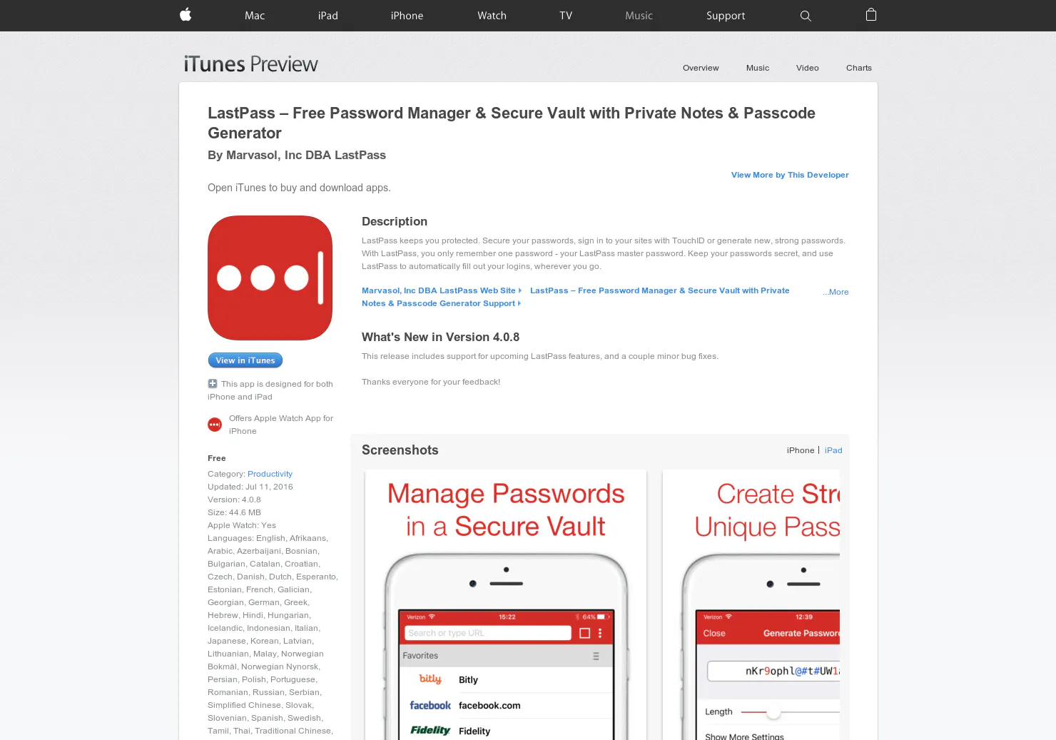 LastPass for Apple Watch