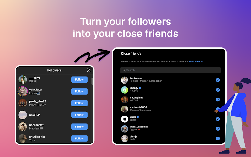 Mídia 4 de Instagram amigos íntimos de massa adicionar