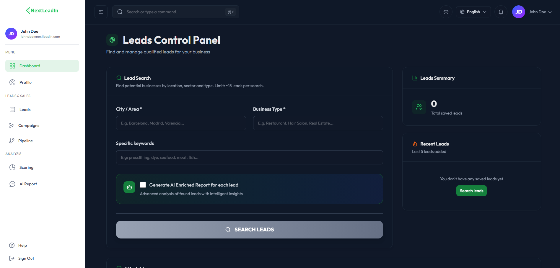 NextLeadIn - Main product screenshot demonstrating key features and user interface