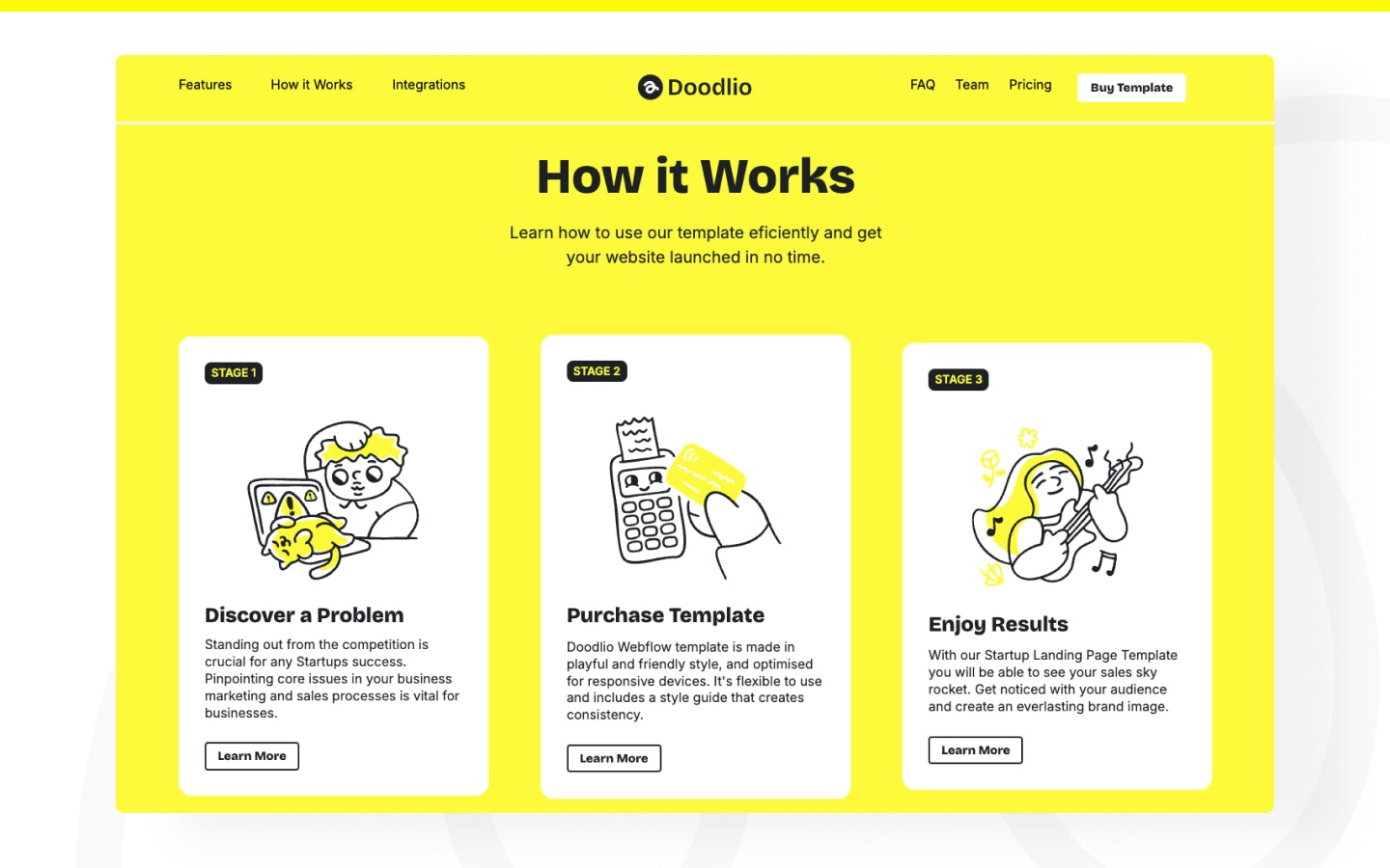 Doodlio - Start -Landing -Page -Vorlage - Erhältlich auf Webflow & Framer -Plattformen heute! Medien 3