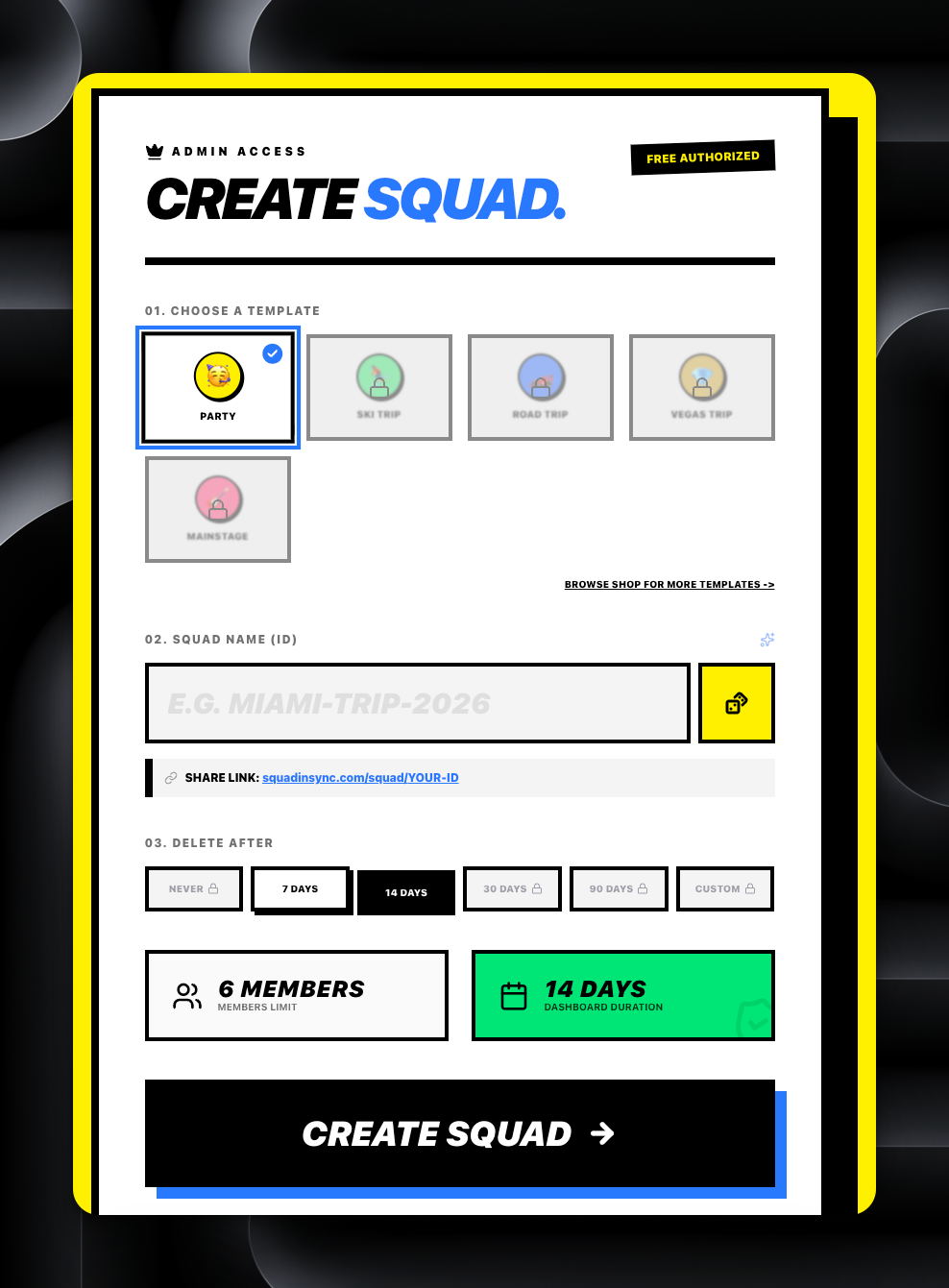 SQUAD IN SYNC - Screenshot 2 showing product features and functionality