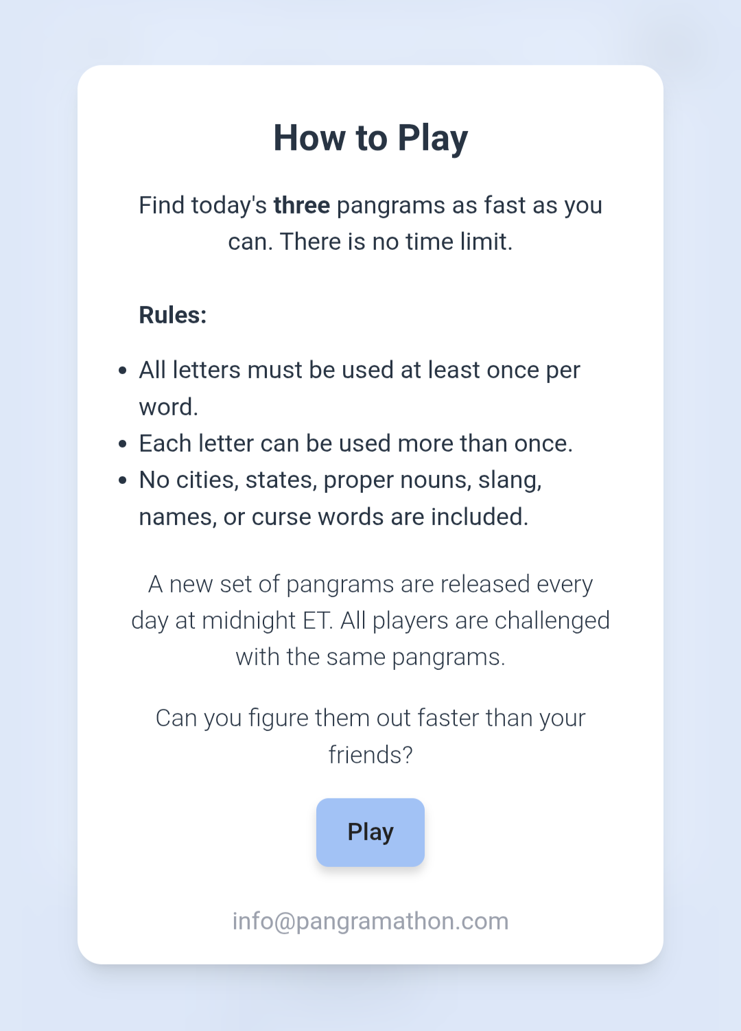 Pangramathon - Main product screenshot demonstrating key features and user interface
