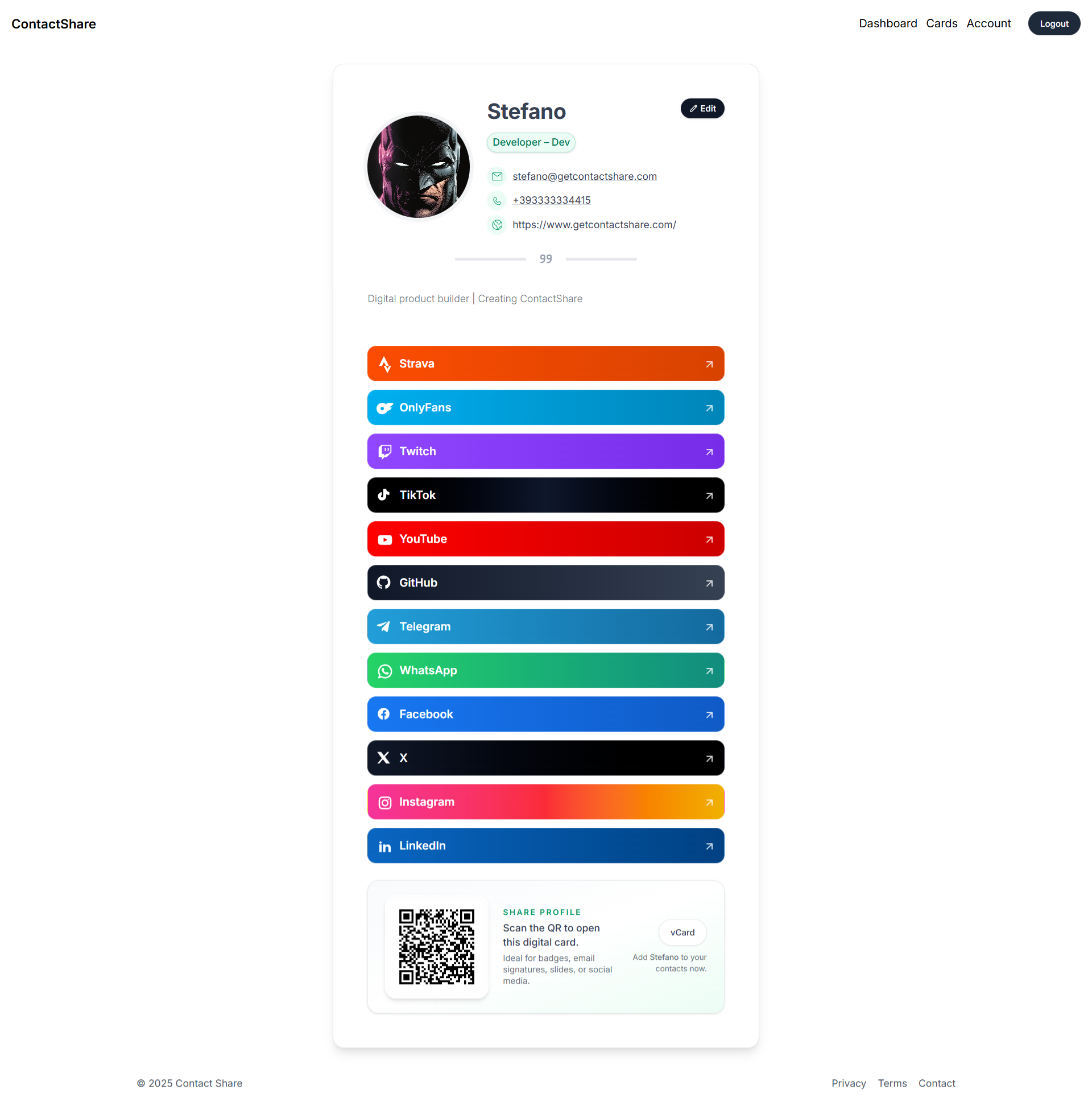 ContactShare - Main product screenshot demonstrating key features and user interface