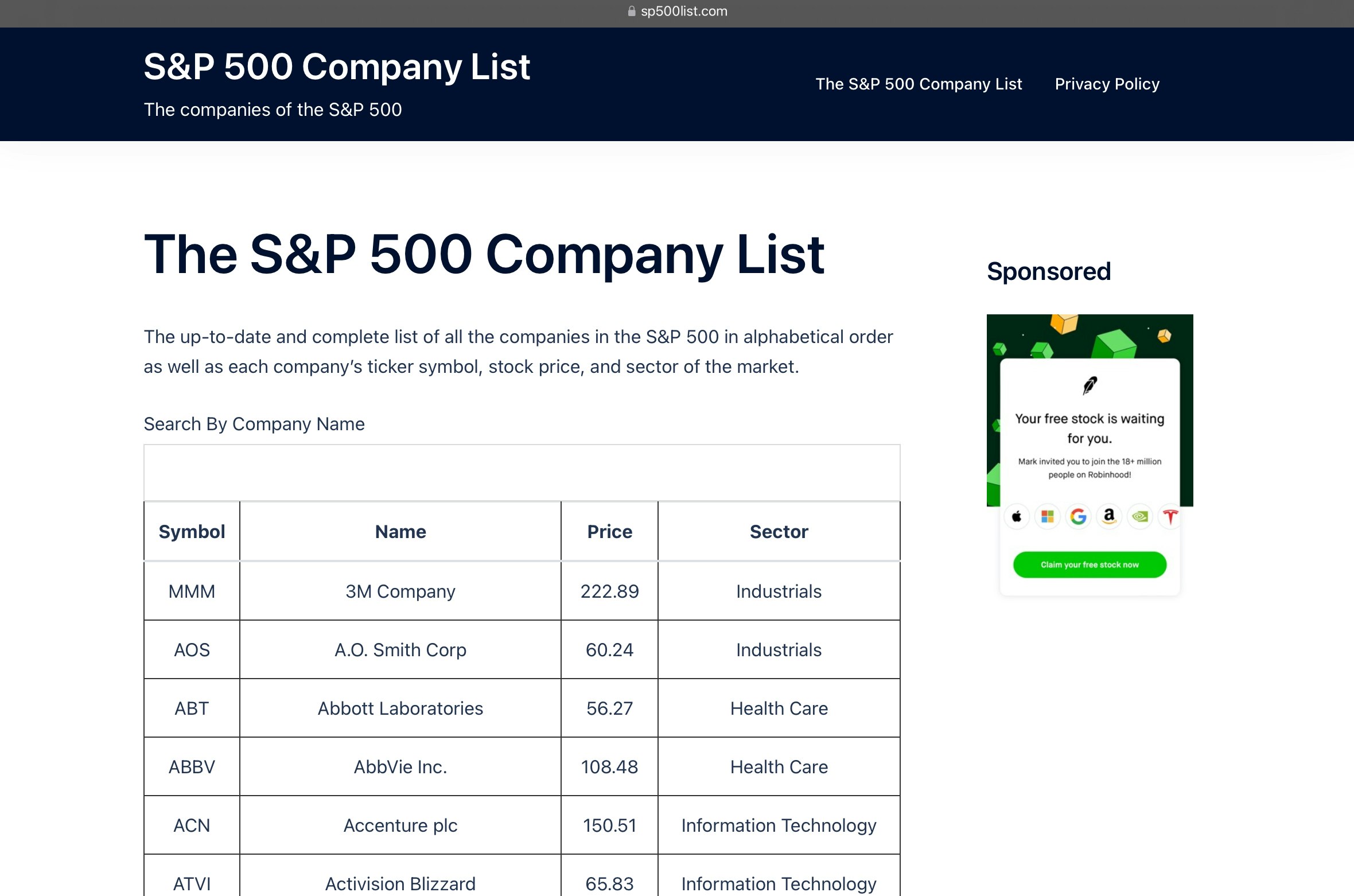 Mídia 1 de Lista de empresas S&P 500 - A lista atualizada de todas as empresas do S&P 500.