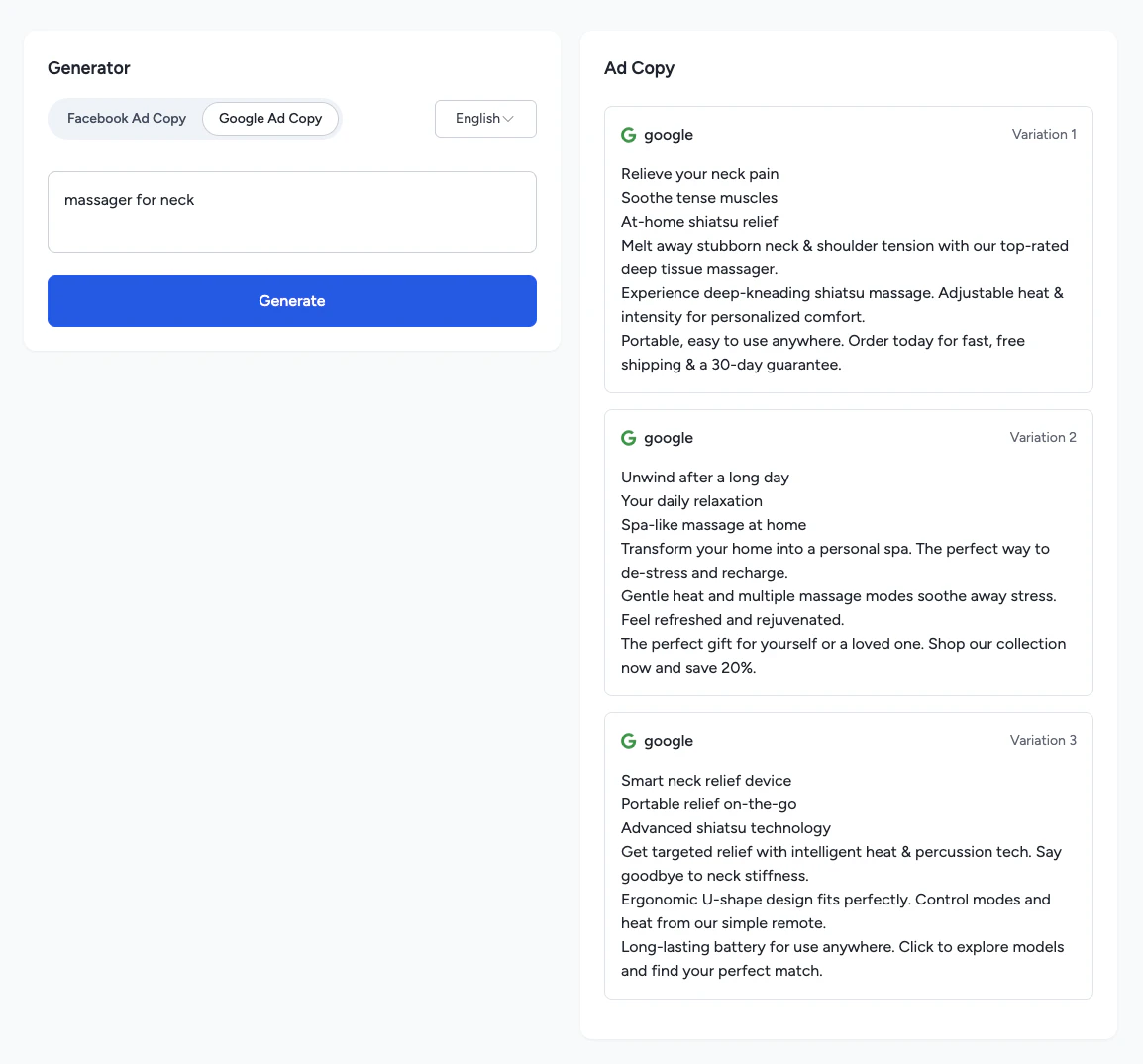 AI Ad Copy Generator screenshot 1