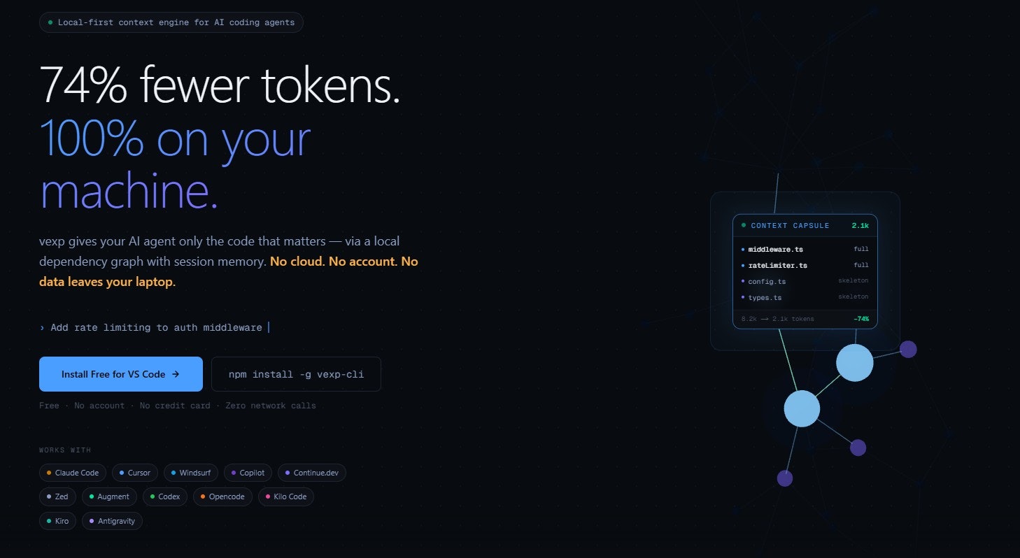 Vexp - Main product screenshot demonstrating key features and user interface