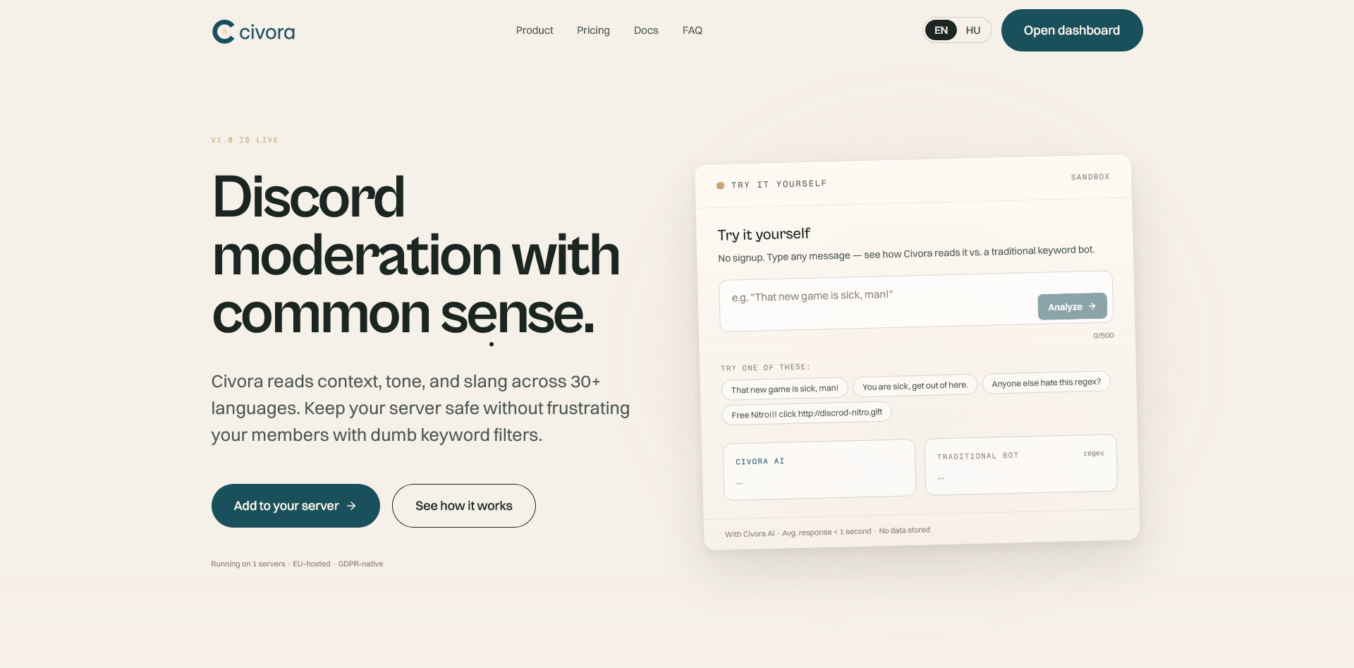 Civora — Discord moderation with AI gallery image