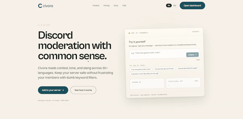 Civora — Discord moderation with AI screenshot 1