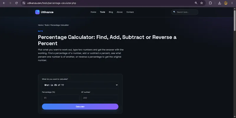 Utilvance Percentage Calculator screenshot 1