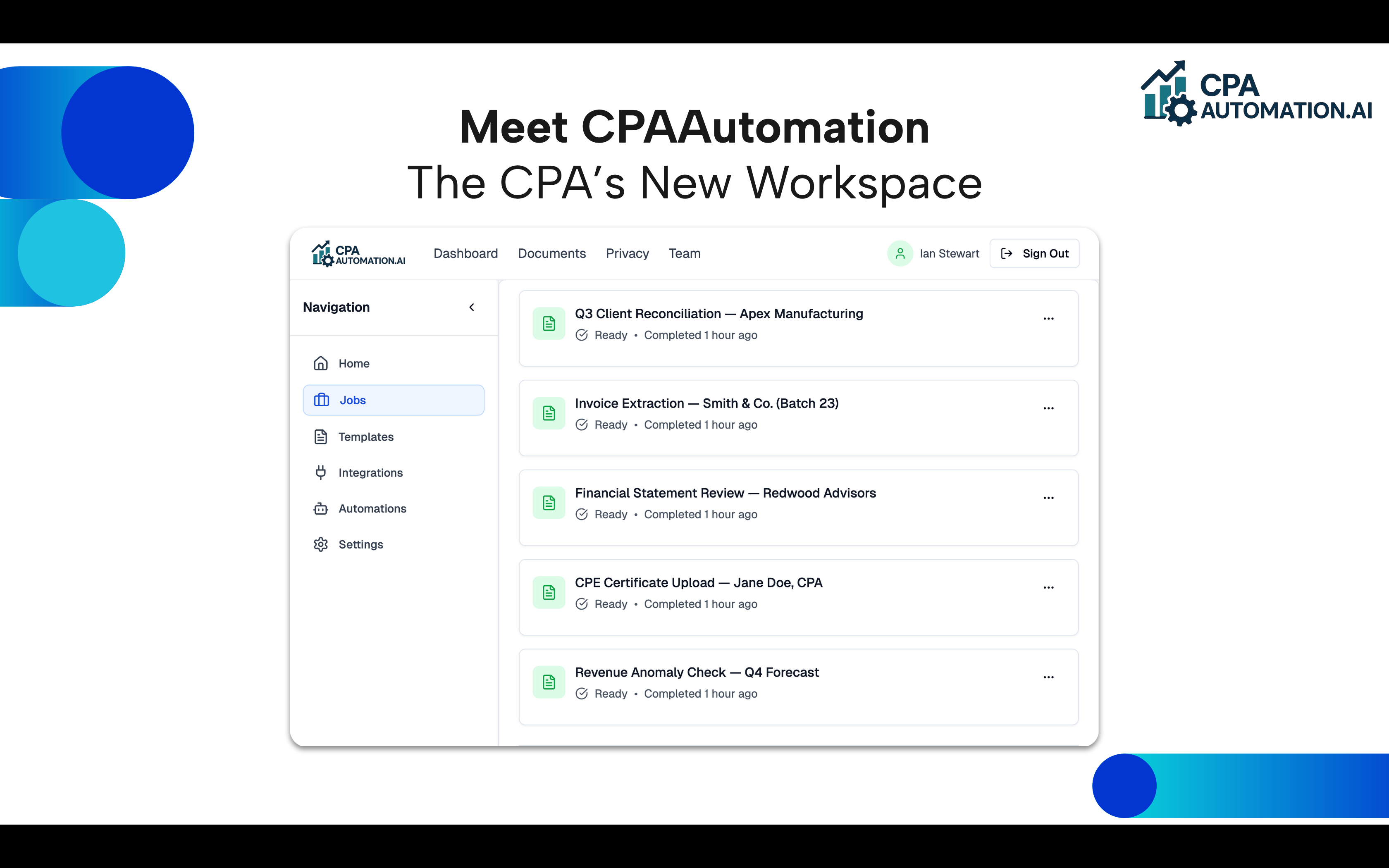 CPAAutomation.ai - Main screenshot showing features and interface