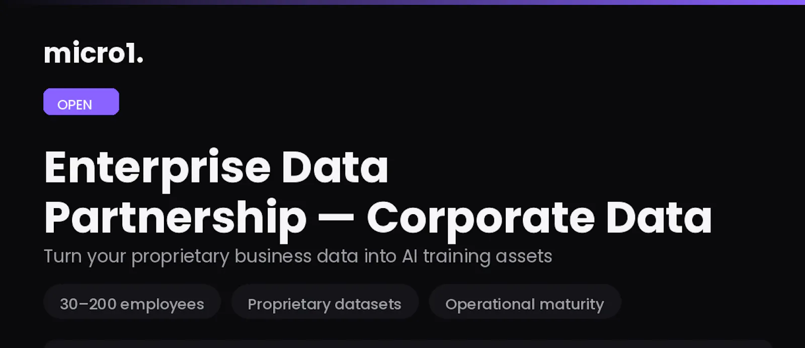 Micro1 Enterprise Data Partnership screenshot 2