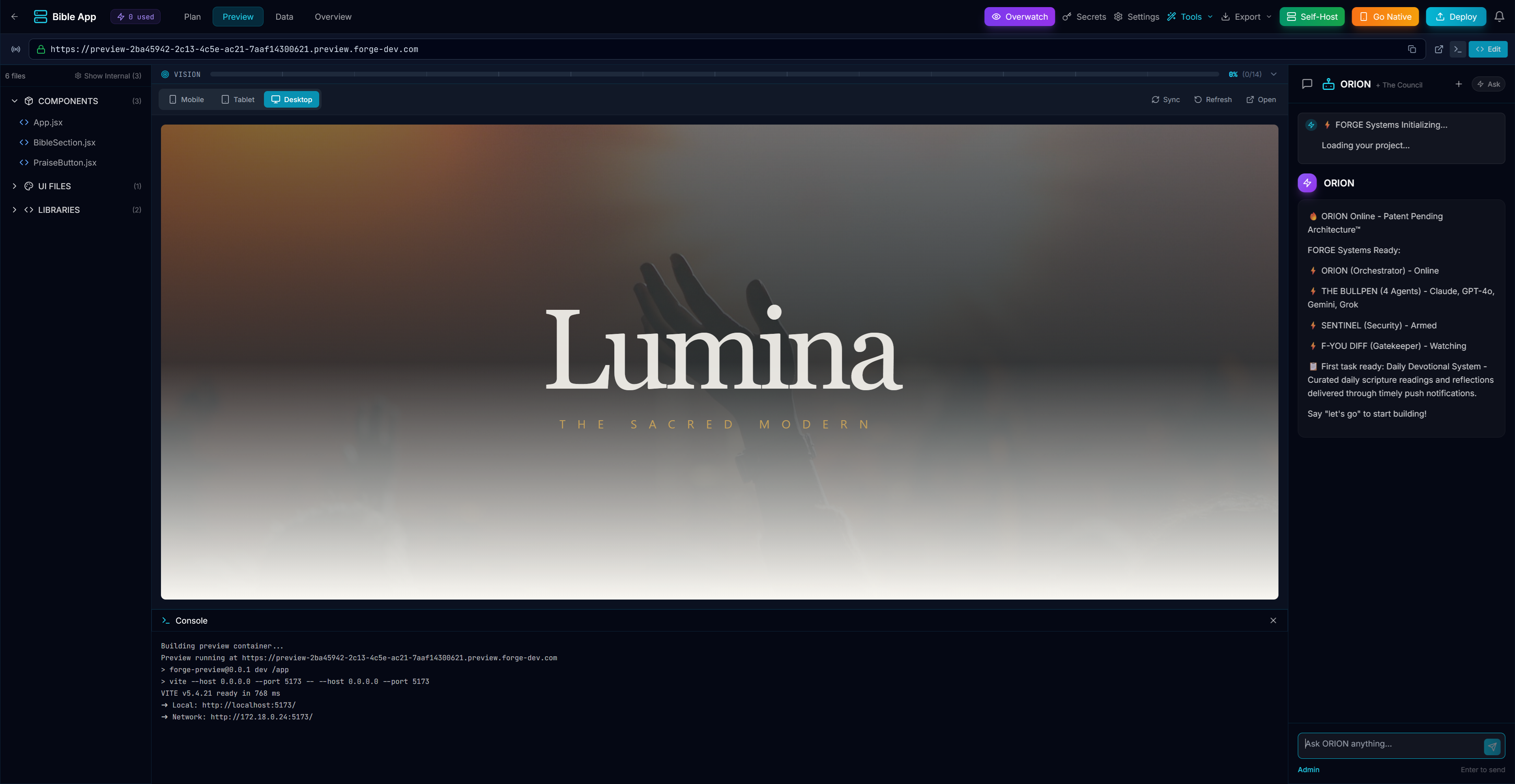 Forge: One sentence → Enterprise-grade. - Screenshot 2 showing product features and functionality