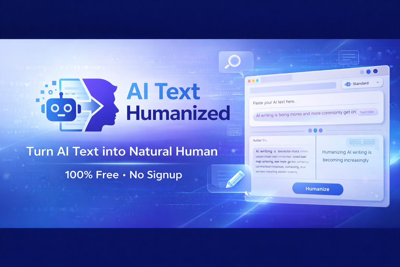 AI Text Humanized - Main product screenshot demonstrating key features and user interface