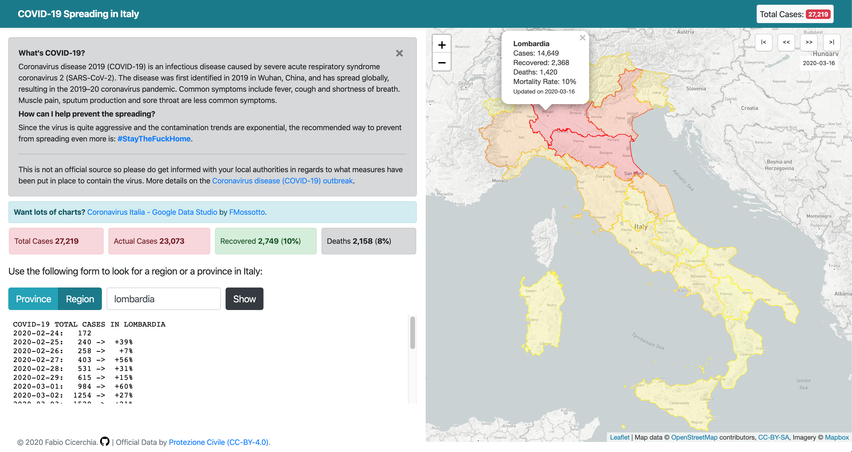 COVID-19 Spreading in Italy