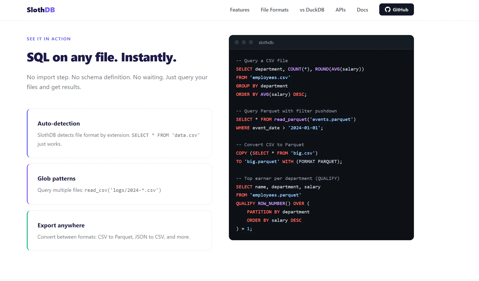 SlothDB screenshot 2