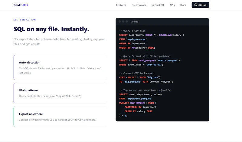 SlothDB screenshot 2