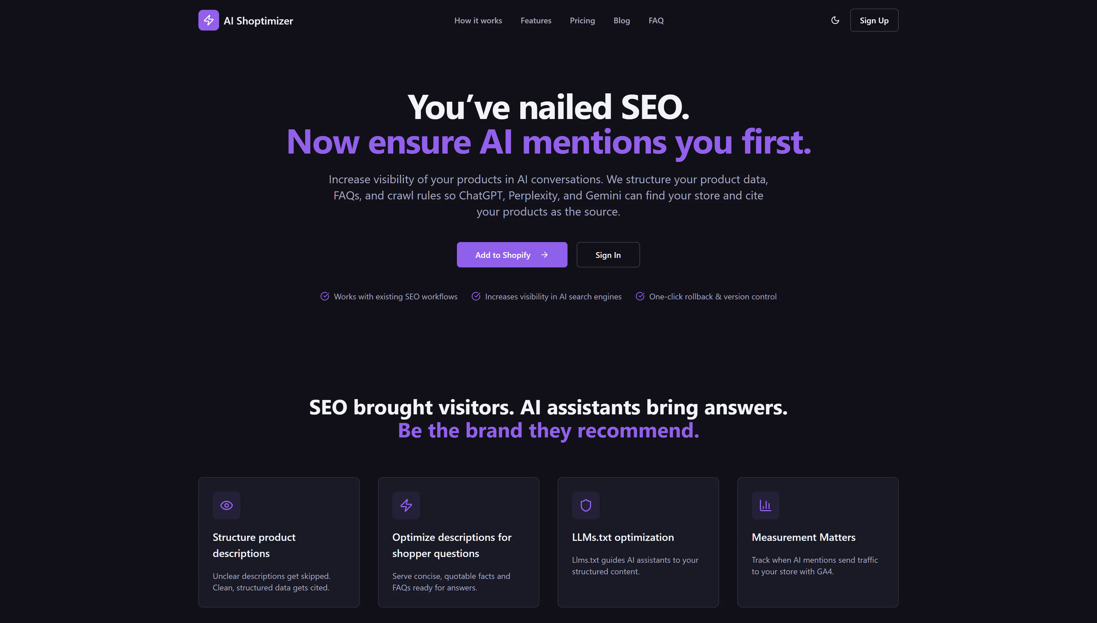 Banner del producto Optimize Shopify Stores for AI Search