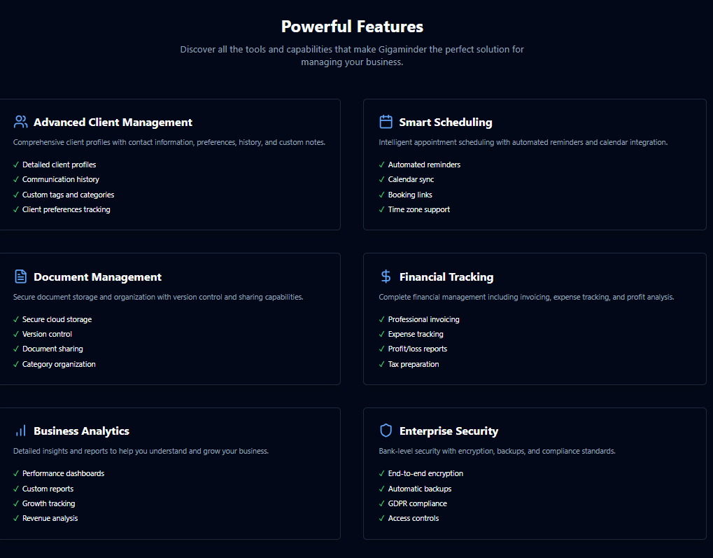 Gigaminder - Screenshot 2 showing product features and functionality