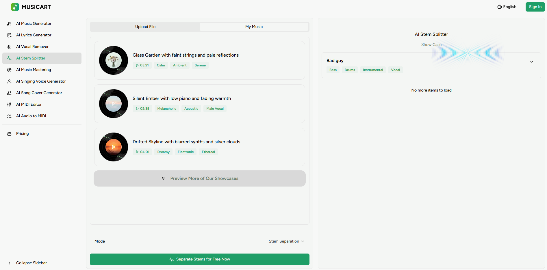Transform Your Music into Art with AI - Screenshot 3 showing product features and functionality