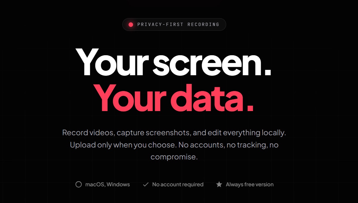 Kliper - Privacy-first screen recorder - Main product screenshot demonstrating key features and user interface