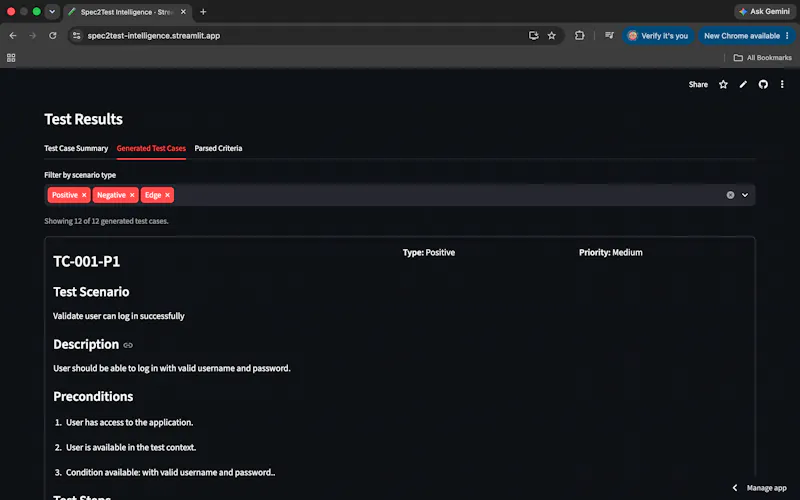 Spec2Test Intelligence screenshot 3