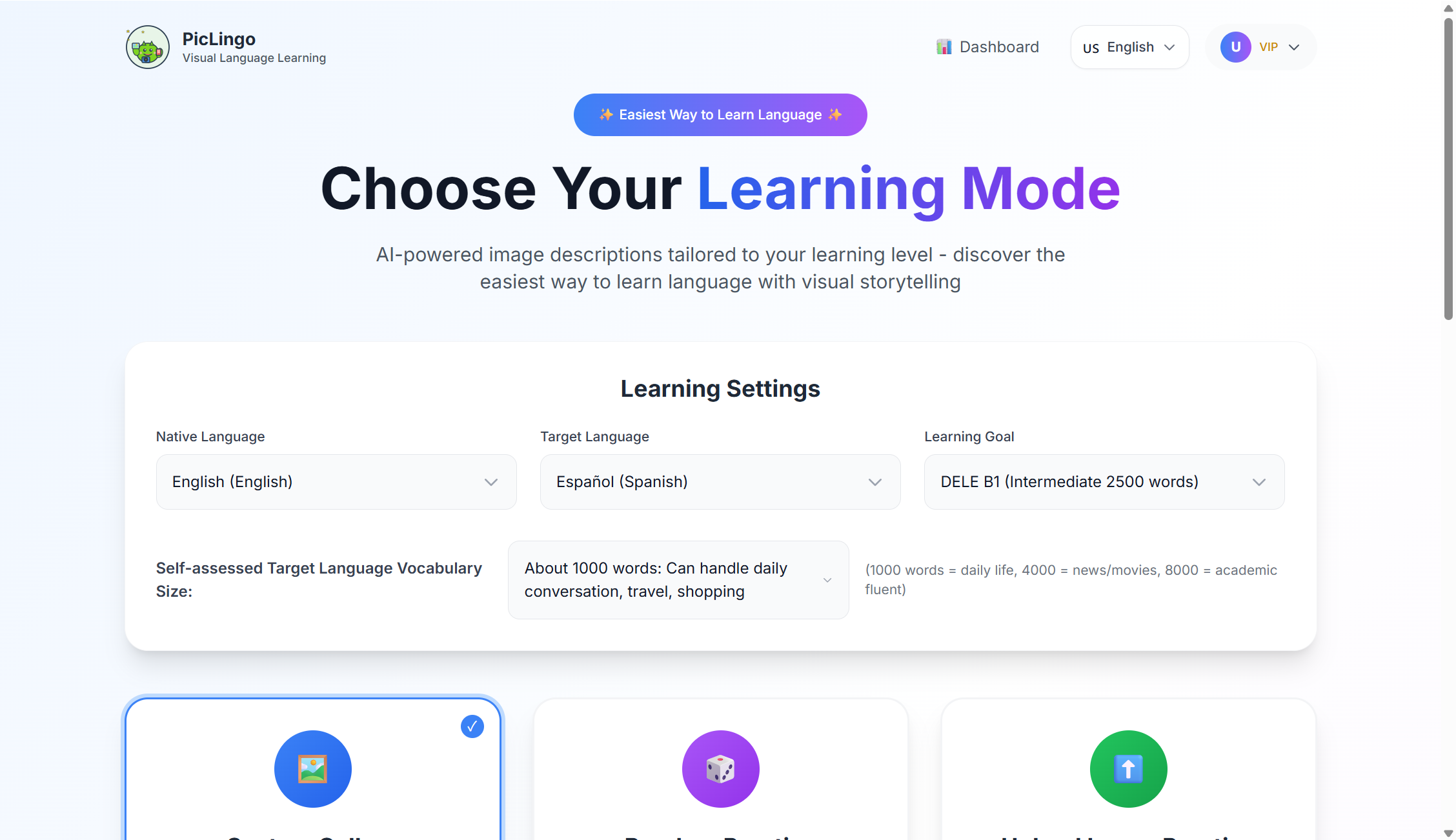 Ai-Piclingo - Görüntüleri tanımlayın, kelime dağarcığı, ana dilbilgisi oluşturun medya 1