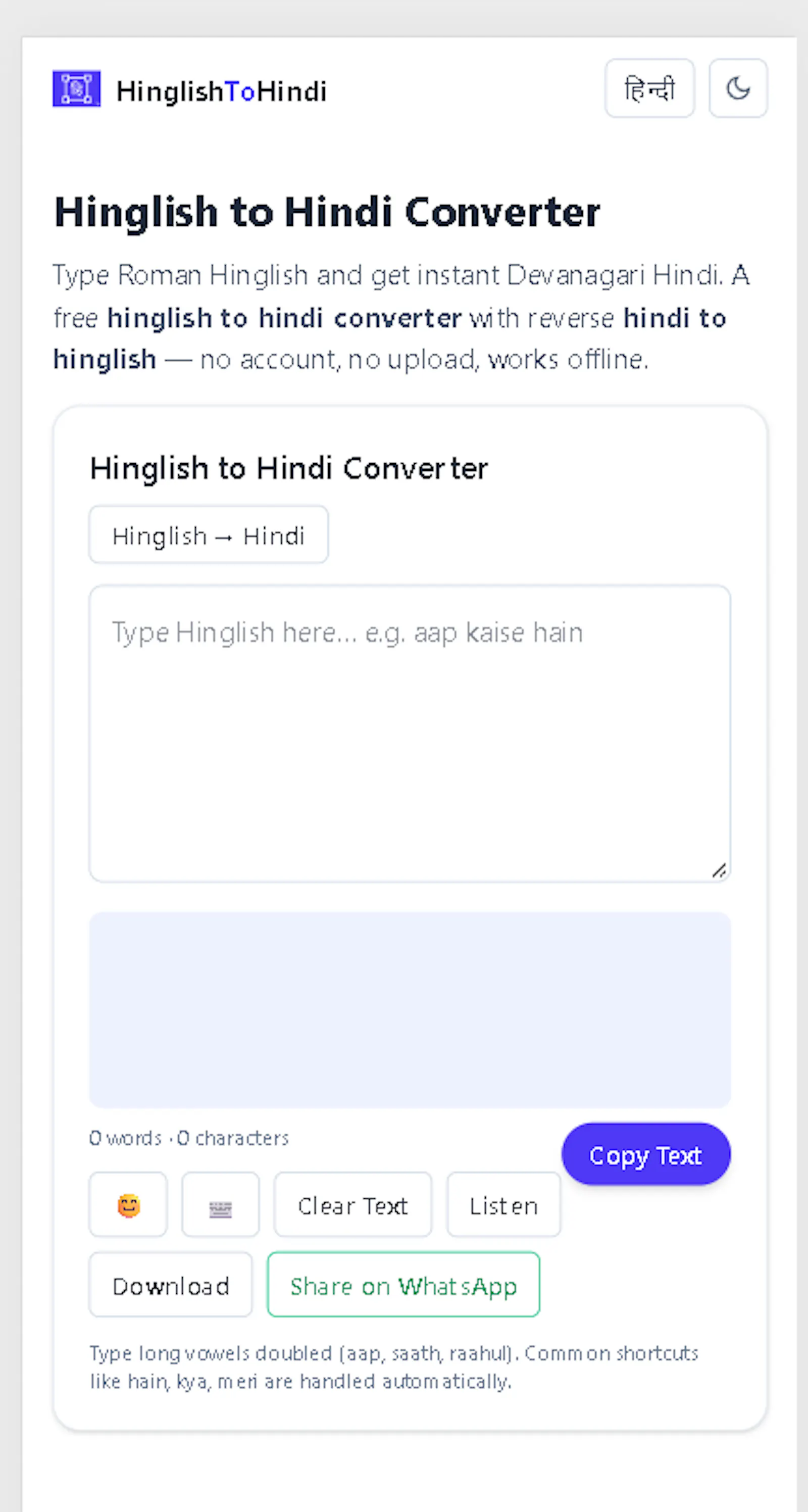 Hinglish to Hindi Converter - free tool screenshot 4