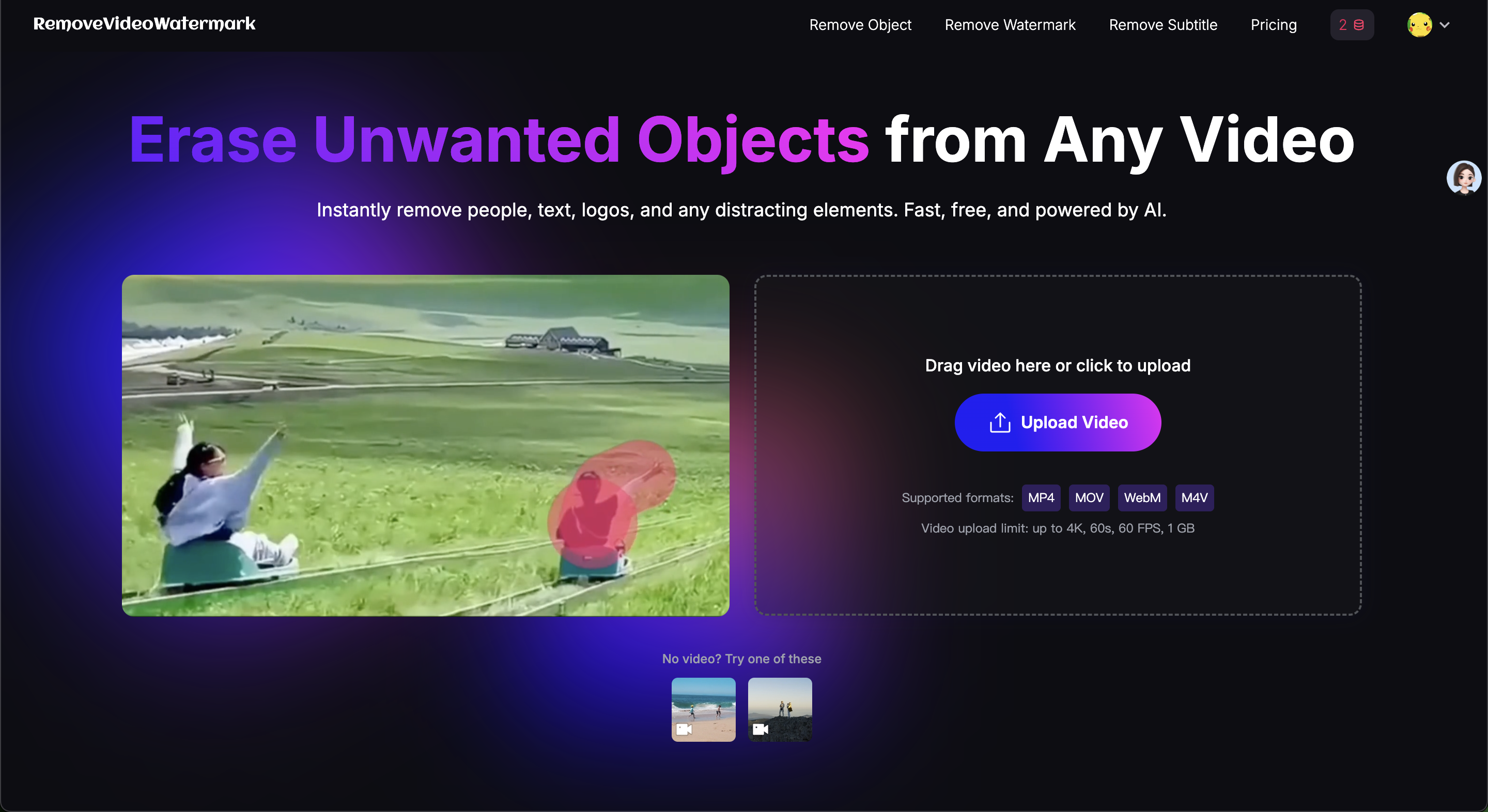 AI Video Object Remover - Cancella qualsiasi cosa - Cancella oggetti o loghi dal video online gratuitamente media 1
